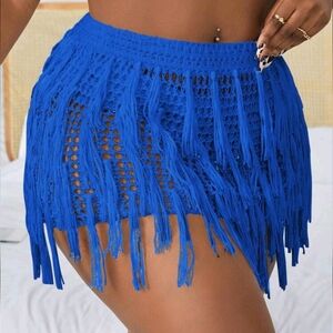 NWOT Curve Solid Color Knitted Tassle Trim Cover Skirt, OX (12), Royal Blue